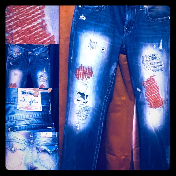 RED-STITCH PATCH TRUE RELIGION JEANS - Picture 1 of 8
